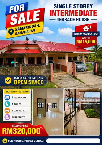 Freehold Single Storey Intermediate Terrace house at Samarindah Samara 1