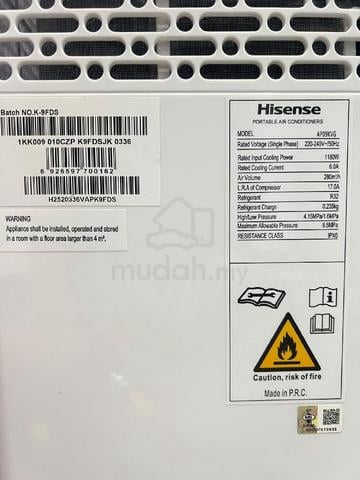 Aircond portable hisense 1.0 hp  - photo 5 of 6