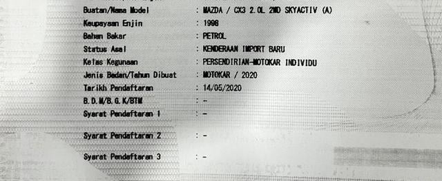 2020 Mazda CX-3  2.0L (A) [SERVICE RECORD] - 2