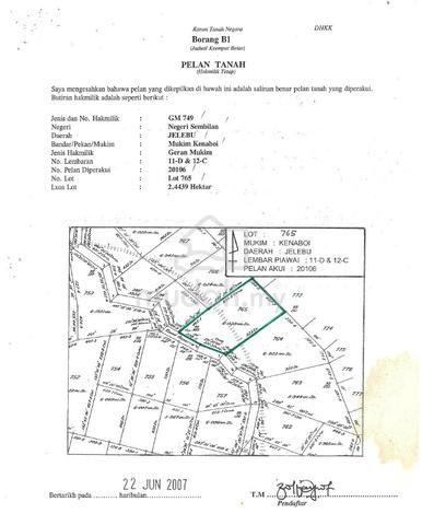 Tanah 6 ekar untuk dijual di Kenaboi 1