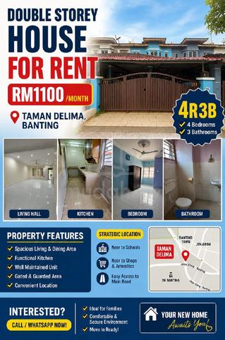 double storey house for rent at taman delima banting 1