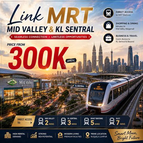DUALKEY Link MRT LRT - Mth 1.3k @ 1 Stop Midvalley | Airbnb Invest 1
