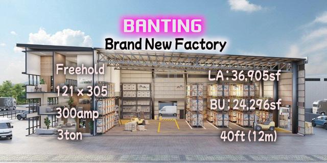 Banting Brand New Freehold Factory 0.8acre 36,905sf 300amp 3ton 40ft 1