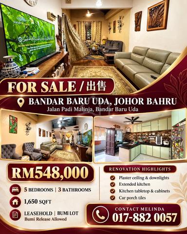 Renovated Bandar Baru Uda 1 storey terrace Padi Malinja 1