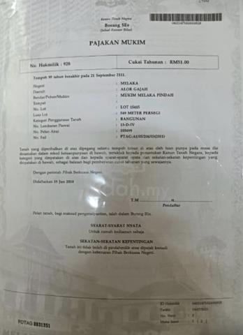 Dua lot tanah bersebelahan di mukim melaka pindah untuk di jual 1