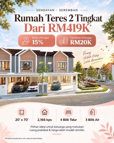 Rumah Teres 2 Tingkat 20'X70' SENDAYAN NILAI SEPANG CORNER LOT END LOT 1