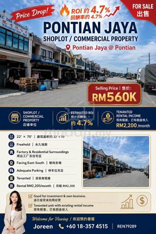 ROI 4.7%_Pontian Jaya_Double Storey Shoplot 22x70ft 1