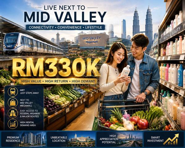 Near KL Midvalley【 Next MRT / LRT 】Mth RM1.4K @ 2-3 ROOM FREE Furnish 1
