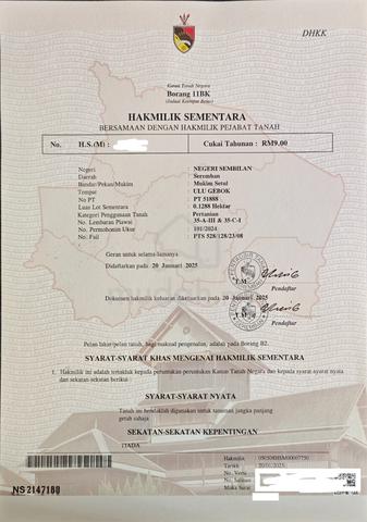 Tanah 0.318 ekar, geran individu 1 Malaysia Boleh beli 3