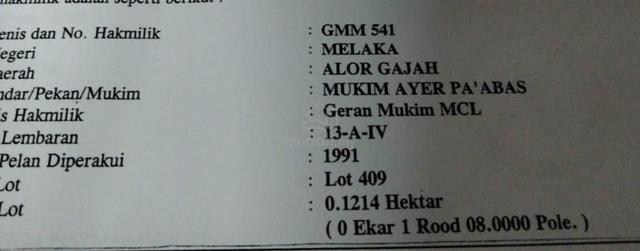 tanah untuk dijual ( pertanian)ayer paabas 1