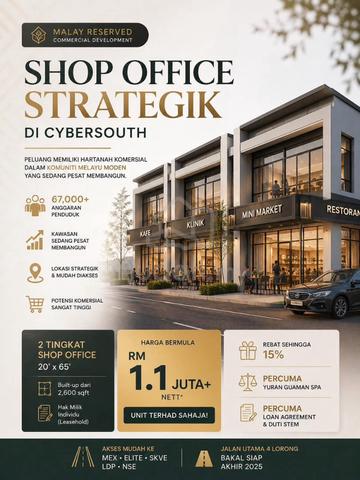 Highly Invested Rizab Melayu 2-Storey Shoplot Di CyberSouth 1