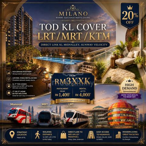 Airbnb Dualkey【 1ST FULL LOAN 】Direct MRT/LRT Midvalley - FREE Furnish 1