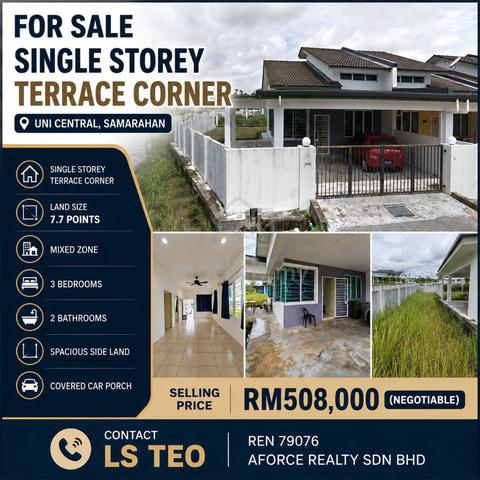 Single Storey Terrace Corner For Sale- Uni Central, Samarahan 1
