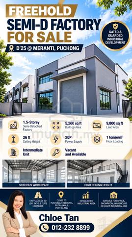 1.5Sty Semi-D Factory in D'25 Meranti Puchong 1