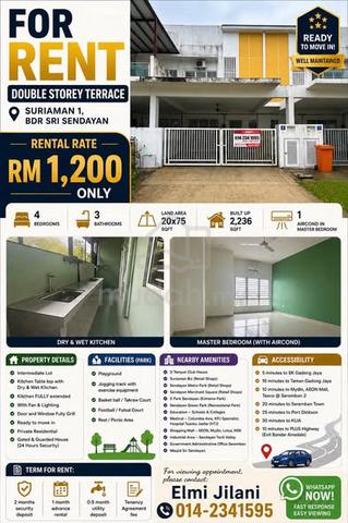 Nice Double Storey Terrace Taman Suriaman 1,Bandar Sri Sendayan 1