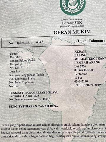 Tanah Dusun Durian/Buah serta Rumah 1.3relong 1