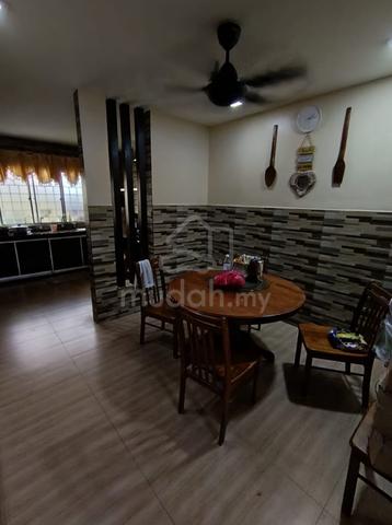 Extended Kitchen with tiles and table top. Car porch with tiles wall. 1