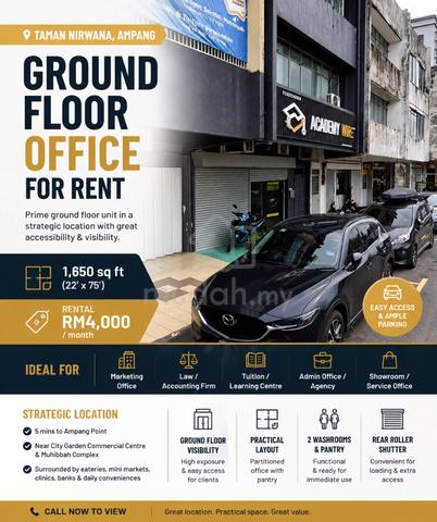 Ground Floor Office / Shoplot @ Taman Nirwana, Ampang For Rent 1