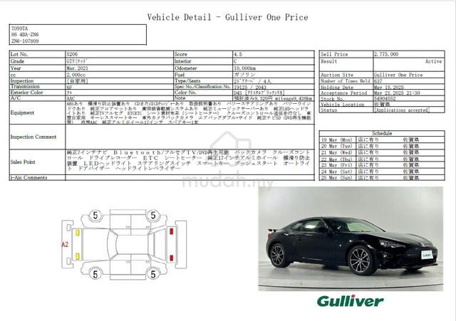 2021 Toyota 86 MANUAL 2.0L (M) 4.5/C - 2