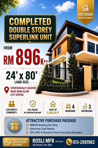 COMPLETED NEW PROJECT / 24’ x 80’ DOUBLE STOREY SUPERLINK IN SHAH ALAM 1