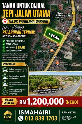 Tanah Tepi Jalan Utama🔥Telok Panglima Garang near Masjid Al Hidayah 1
