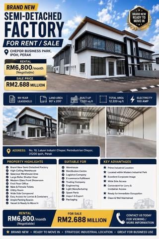Semi D warehouse chepor chemor ipoh for rent 1