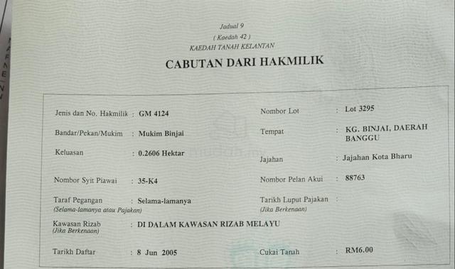 Lot banglo dalam mukim Binjai, Kubang Kerian 1