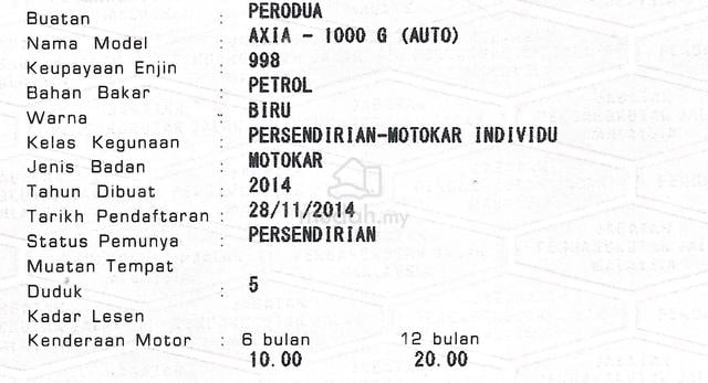 CASH OTR 2014 Perodua AXIA 1.0 G (A) 1THN WARANTY - 2