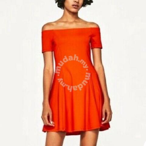 Zara fit and flare orange off shoulder dress - Clothes for sale in Johor  Bahru, Johor