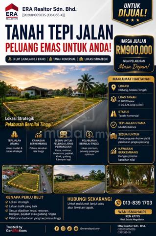Tanah tepi jalan utama🔥Strategik di Klebang, Melaka 1