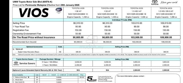 2026 Toyota VIOS 1.5 G (REBATE KAW KAW 5 Digits) - 2