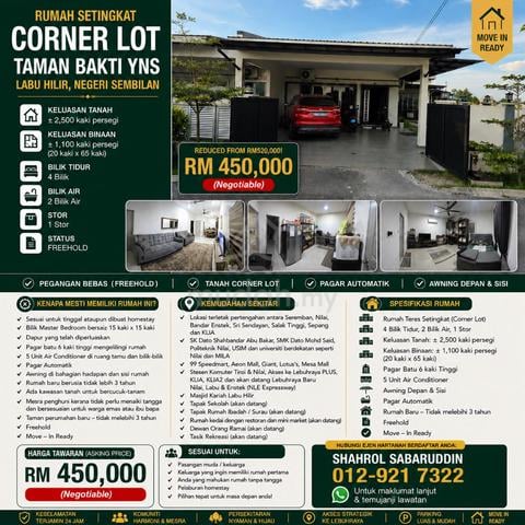 Taman Bakti YNS|Single Storey Corner Lot|Freehold Bumi|Renovate & Land 1