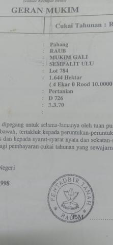 Tanah dekat bandar Raub Pahang Utk dijual 1