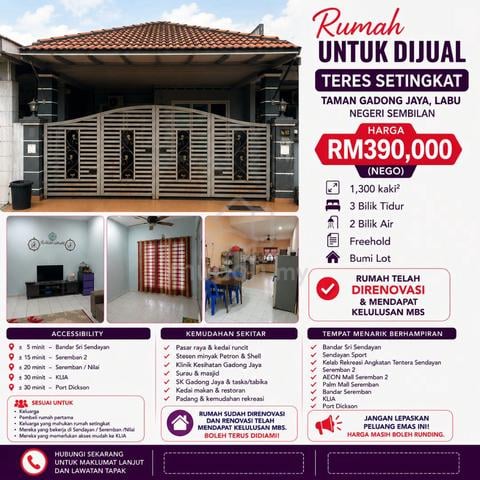 Gadong Jaya, Labu|Teres 1 Tingkat|Freehold. Bumi Lot. Renovated 1