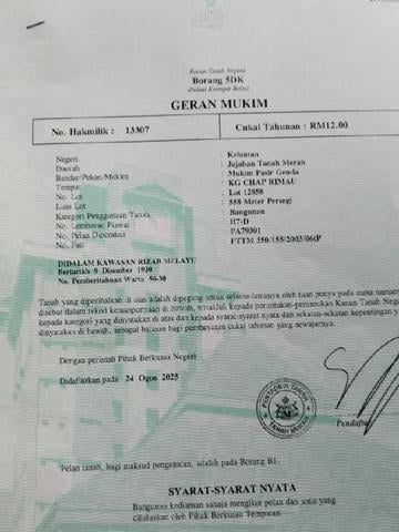 Lot bangunan untuk dijual di chap rimau tanah merah 1