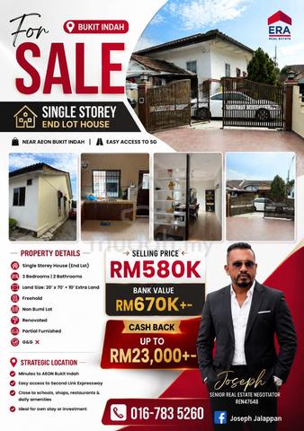 Single Storey End lot House for Sale at Bukit Indah 1