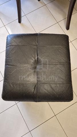Black Leather Square Ottoman / Footstool - photo 2 of 3