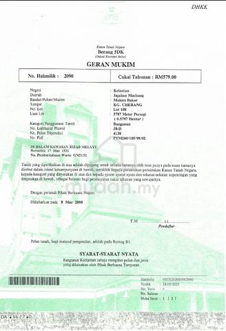 Tanah 1.43 Ekar Bukit Tiu Machang 1