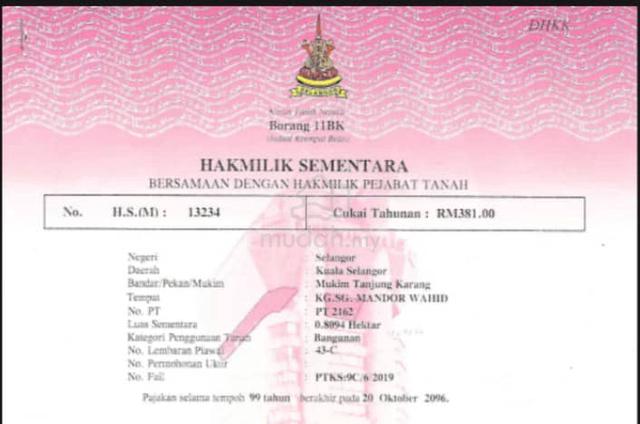 Tanah Lot Kuala Selangor Status BANGUNAN 1