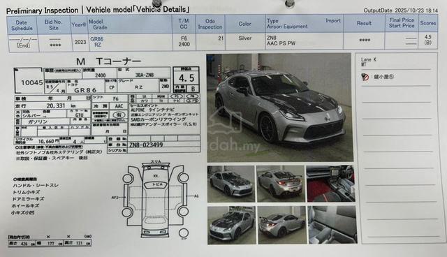 2023 Toyota 86 2.4 GR MT (M) GRADE 4.5B 20K KM - 3