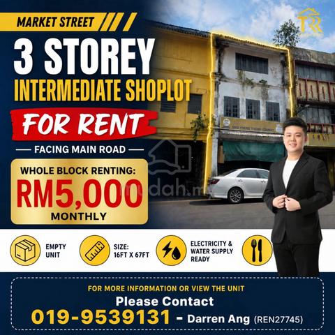 Market Street Kuching Facing Main Road 3 Storey Shoplot For Rent 1
