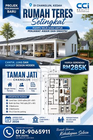 MURAH‼️Single Storey Terrace, Taman Jati Changlun Kedah 1