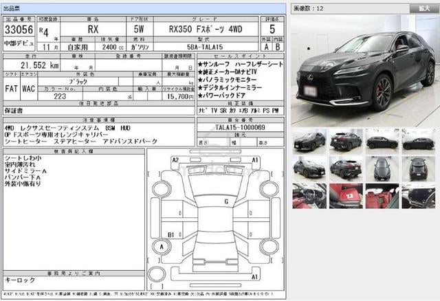 2022 Lexus RX350 2.4 F SPORT 21K Km Grade 5 HiSpec - 2