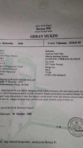 Lot Rumah Murah Nak Jual di Kg Cherang Hangus Lubok Jong 1