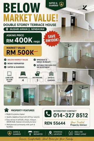 Double Storey Terrace House@Nusari Aman 2,Sendayan🔥Below Market Value 1