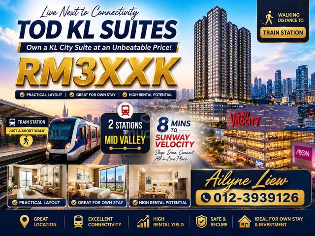 【 Direct MRT/LRT-Park & Ride 】KL Near Midvalley FREE Furnish Mth 1.5k 1