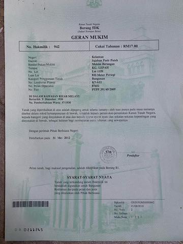 Tanah Lot Banglo untuk dijual di Kg Lepah, Pasir Puteh Kelantan 1