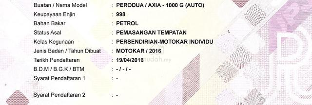 CASH OTR 2016 Perodua AXIA 1.0 G (A) 1THN WARANTY - 2