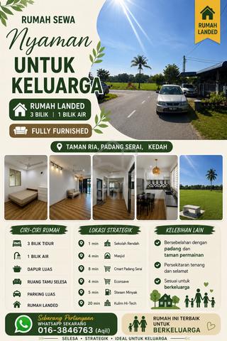 Rumah untuk Disewa Taman Ria, Padang Serai, Kedah 1