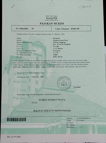 Tanah kebun getah untuk di jual 1
